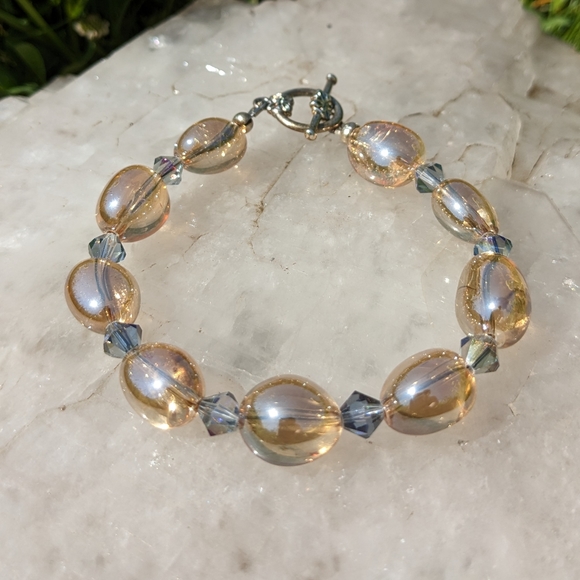 Handmade Champagne Aura Quartz Bracelet - 6 3/4" - Picture 2 of 6